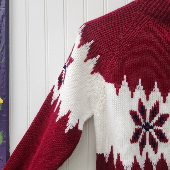 Vintage1970's Maroon & White Snowflake Pattern Ski Sweater by JC Penney - Picture 7 of 15